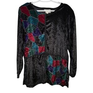 Combinations Black Velvet Patchwork Long‎ Sleeve Top Womens Size 20W